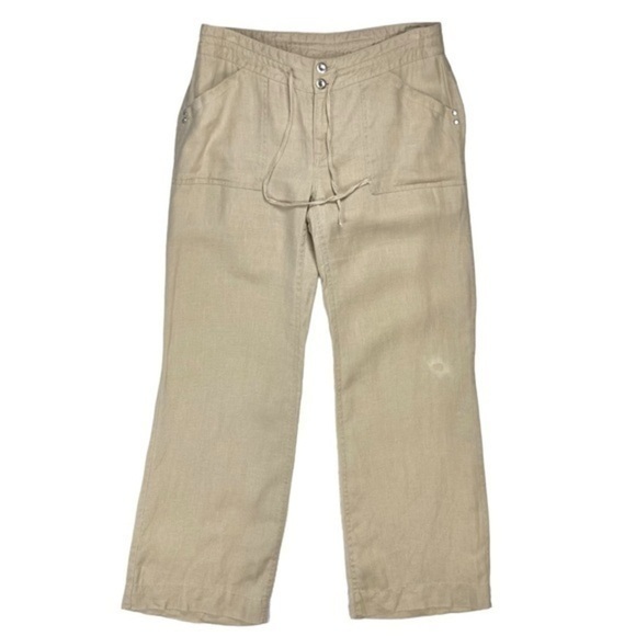 INC Linen Pants Womens Size 6 Petite Tan Lightweight Drawstring Straight Leg - Picture 1 of 16